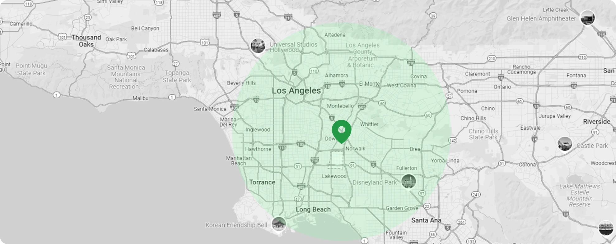 GreenCal service-area map across Greater Los Angeles